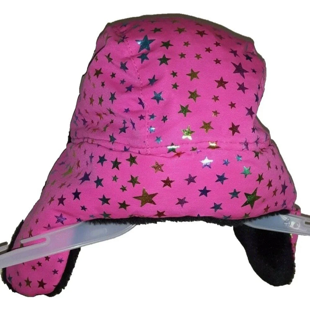 Faded Glory Fusia Pink Stars Design Girl's Trapper Hat Children One Size
